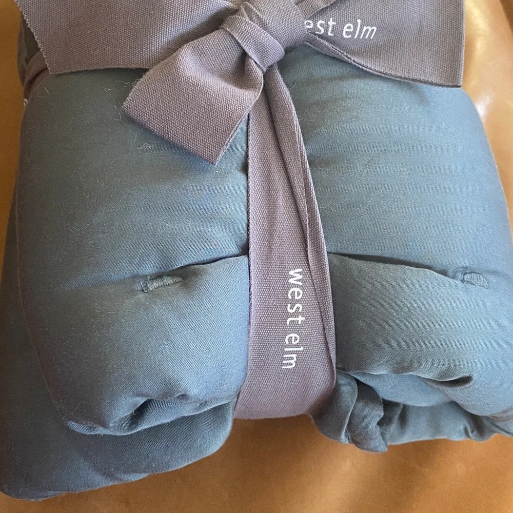 NEW✨West Elm Tencel Crescent Stitch Euro Sham in Slate Blue Gray
